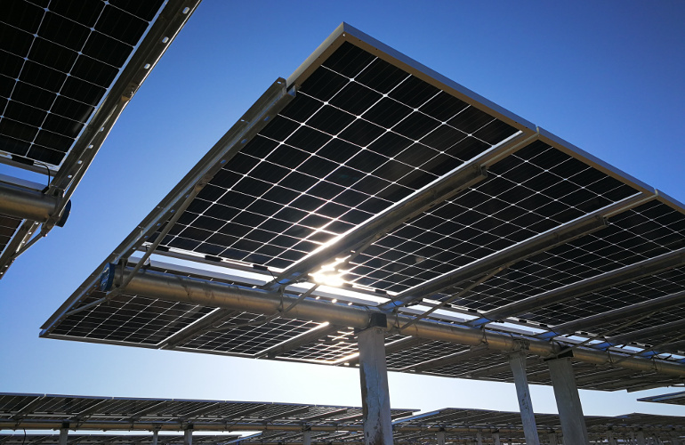Bifacial tracker solar panels